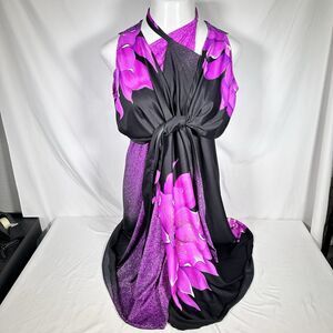 Vintage Hawaiian Womens M Dress Cover Up Dress & Shirt Purple Black Floral Tiki